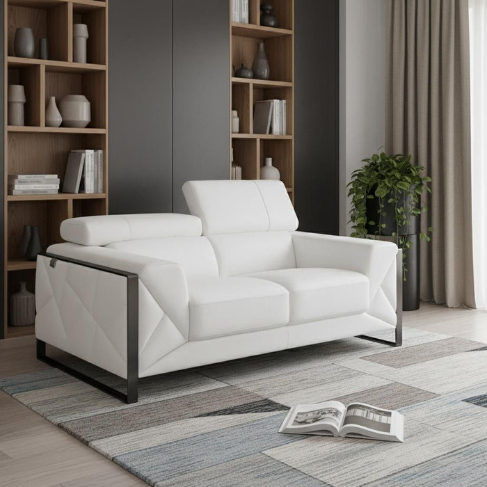 Italian Leather Loveseat - White / Black