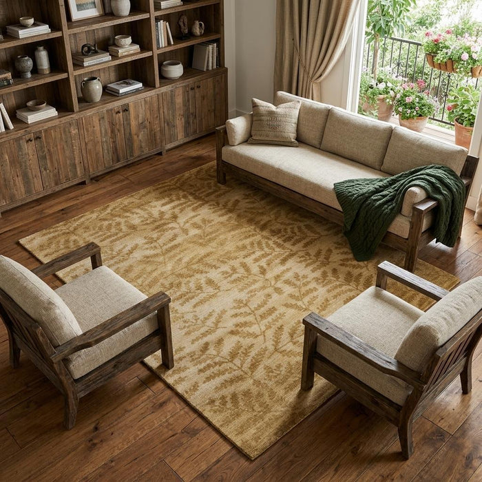9' X 12' Wool Floral Hand Knotted Area Rug (744342) - Tan / Yellow / Orange