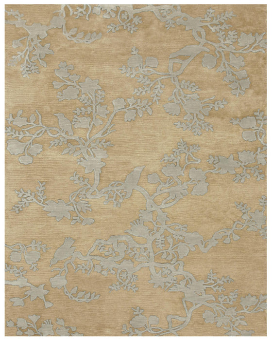 8' X 10' Wool Floral Hand Knotted Area Rug (744279) - Tan / Silver / Gold