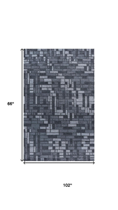 5' X 8' Striped Hand Knotted Area Rug (744162) - Blue / Gray