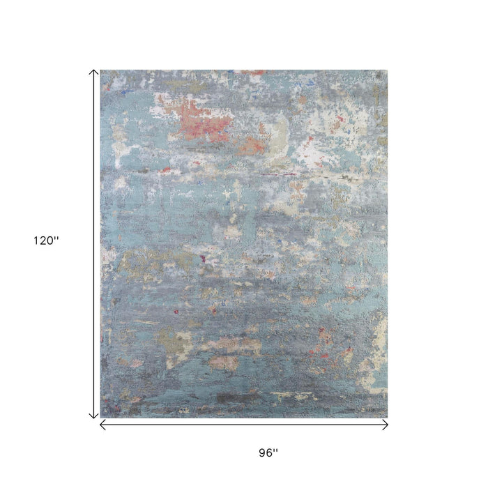 8' X 10' Wool Abstract Hand Knotted Area Rug - Blue