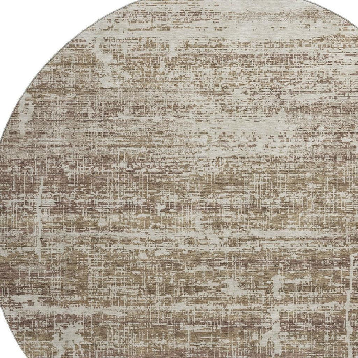8' Abstract Washable Round Rug With UV Protection - Brown And Beige