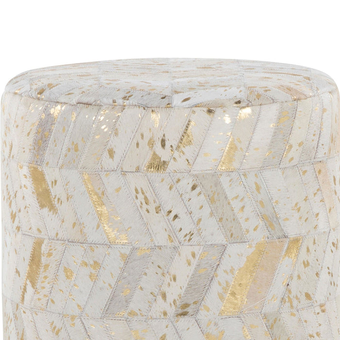 Oro - Ottoman - Gold Metal, Ivory Leather, Gold Splatter