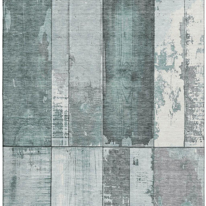 10' X 14' Geometric Washable Area Rug With UV Protection (706565) - Pale Aqua / Gray