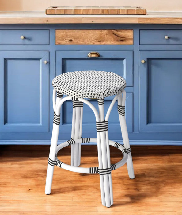 Rattan Backless Counter Height Bar Chair - Black And White