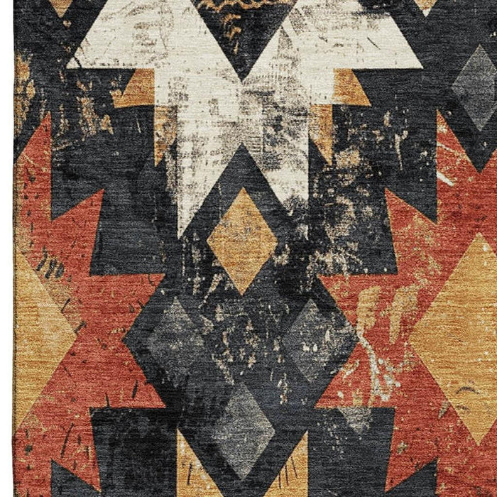 10' X 14' Southwestern Washable Area Rug With UV Protection (706631) - Black / Gold / Rust