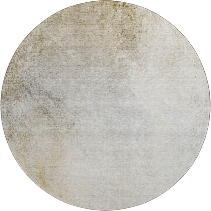 8' Abstract Washable Round Rug With UV Protection (650917) - Taupe / Ivory