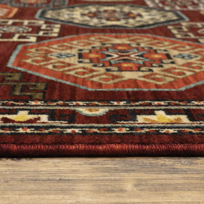 8' x 11' Oriental Power Loom Stain Resistant Area Rug With Fringe - Red Blue Brown And Beige