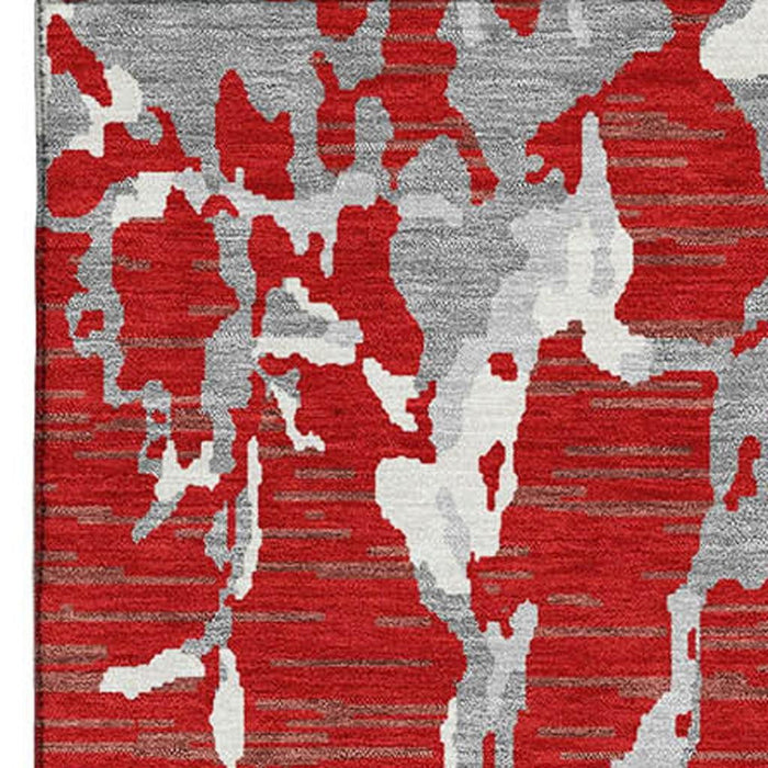 10' X 14' Striped Washable Area Rug With UV Protection (682073) - Red / Gray / Ivory