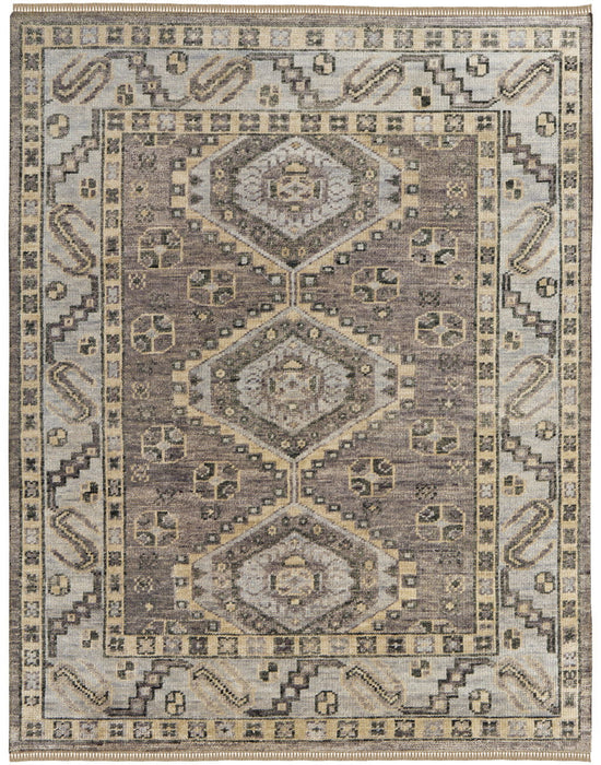 5' x 8' Wool Geometric Hand Knotted Area Rug With Fringe - Gray And Brown