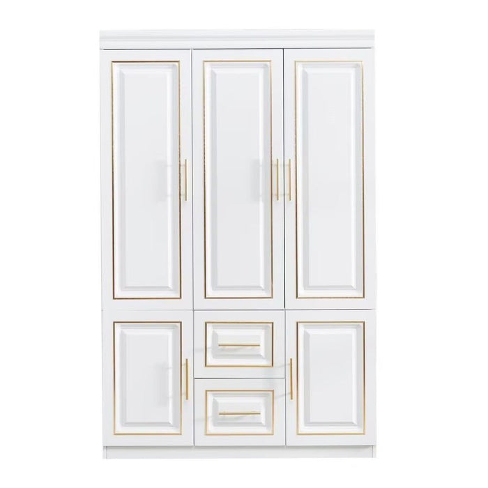 74" Five Door Two Drawer Combo Dresser - White And Gold