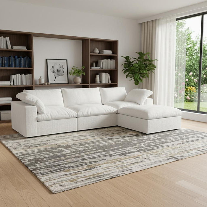 2 Piece Living Room Set Blend Modular Sofa And Ottoman Storage - White