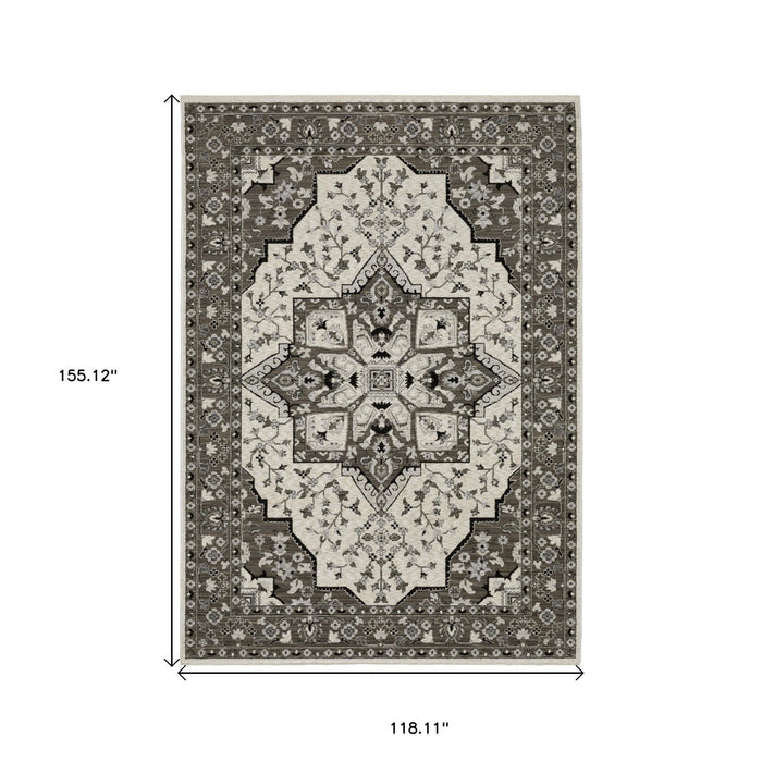 10' X 13' Medallion Area Rug With Fringe - Ivory And Gray