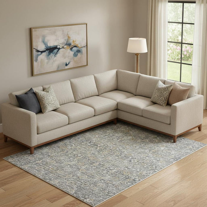 9' X 11' Floral Distressed Area Rug With Fringe (554757) - Charcoal / Brown / Ivory