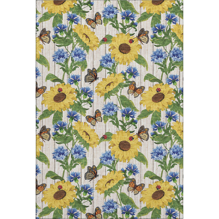 10' X 14' Cottage Geometric Washable Area Rug With UV Protection - Yellow