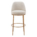 Beige fabric and gold steel bar height swivel chair with backrest, 28-30 inch height, modern design for home or bar seating.