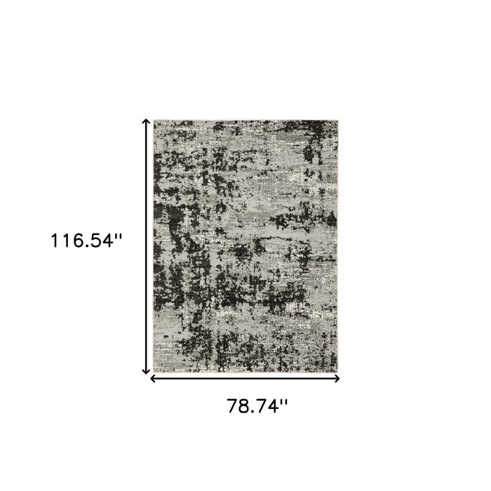 6' x 9' Abstract Power Loom Stain Resistant Area Rug - Gray Charcoal Black And Ivory