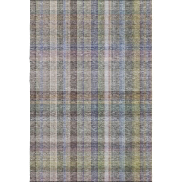 10' X 14' Plaid Washable Area Rug With UV Protection (648028) - Pewter / Purple