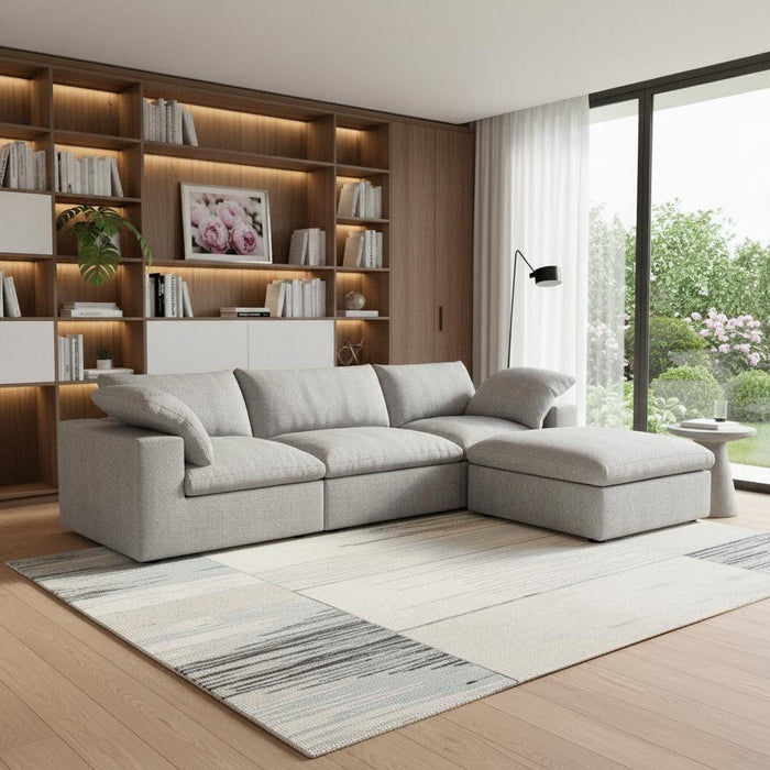 2 Piece Living Room Set Blend Modular Sofa With Ottoman Storage - Light Gray
