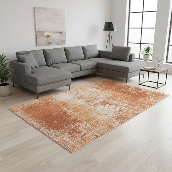 7' X 9' Abstract Washable Area Rug With UV Protection (609886) - Orange / White