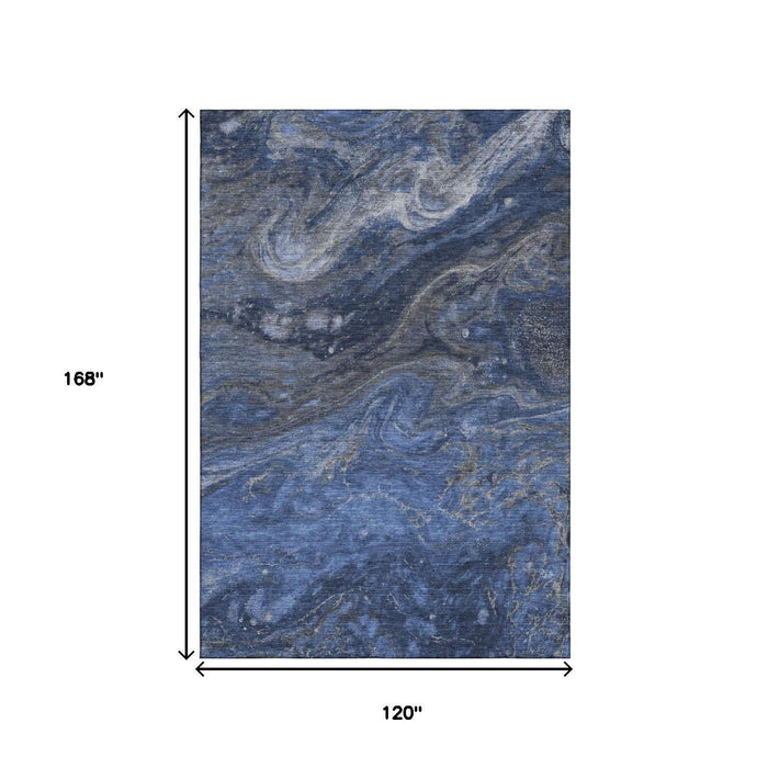 10' X 14' Abstract Washable Area Rug With UV Protection (650842) - Blue / Gray / Ivory