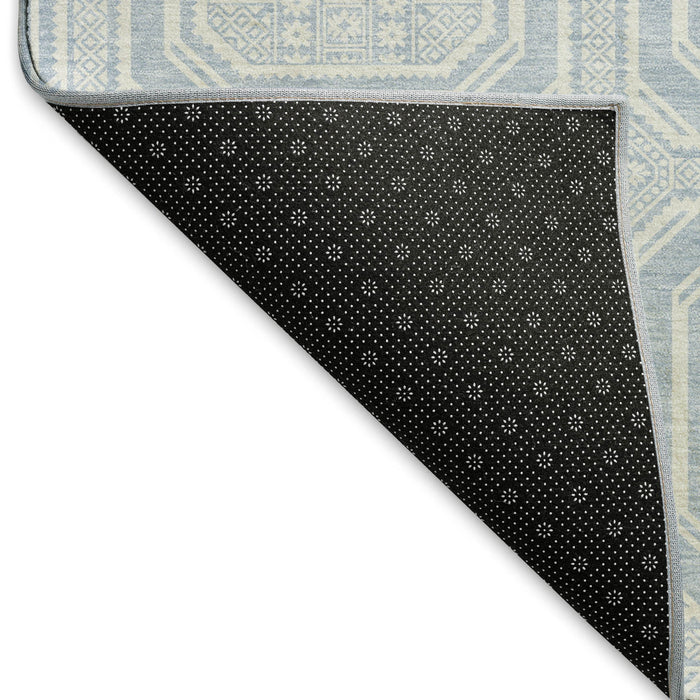 10' X 14' Geometric Washable Area Rug With UV Protection (693834) - Sky Blue / Ivory