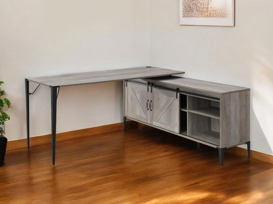 65" L Shape Writing Desk - Gray And Black