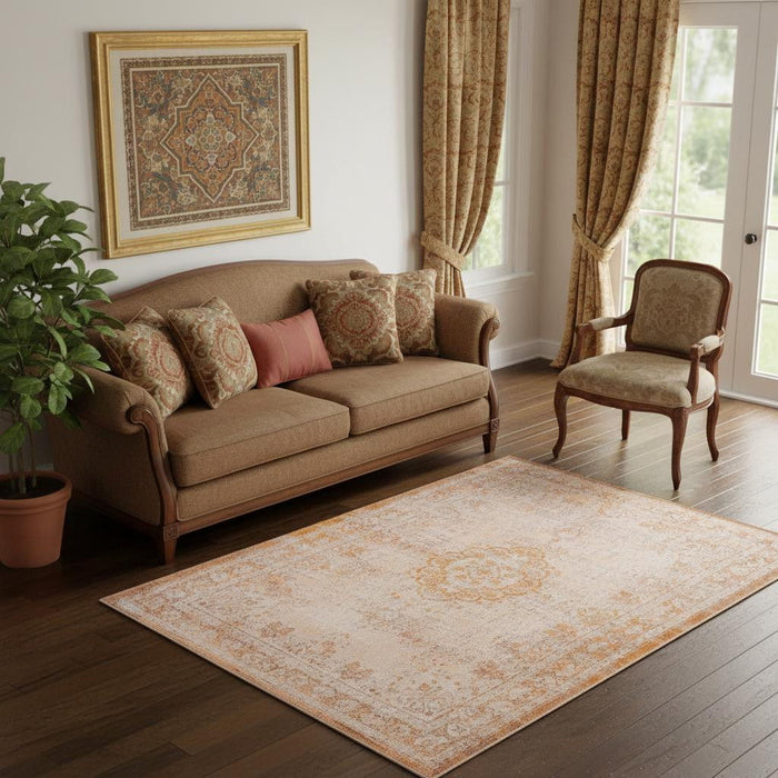 6' X 8' Medallion Washable Area Rug (548588) - Orange / White