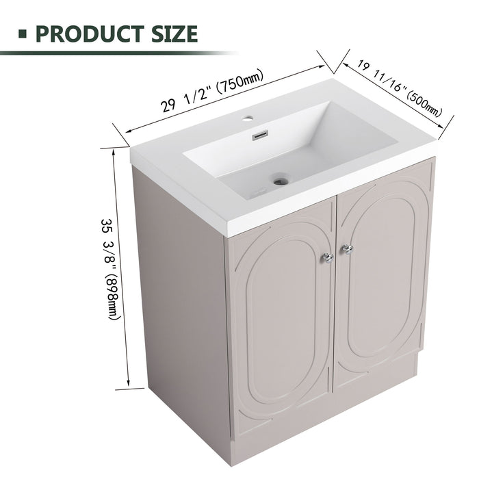 Giga contemporary freestanding bathroom vanity with resin sink and soft-close cabinet doors, modern and sleek design.