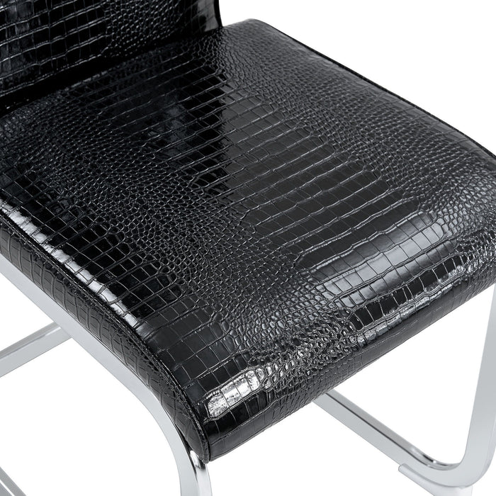 Faux Leather Metal Dining Side Chairs (Set of 4) - Black / Silver