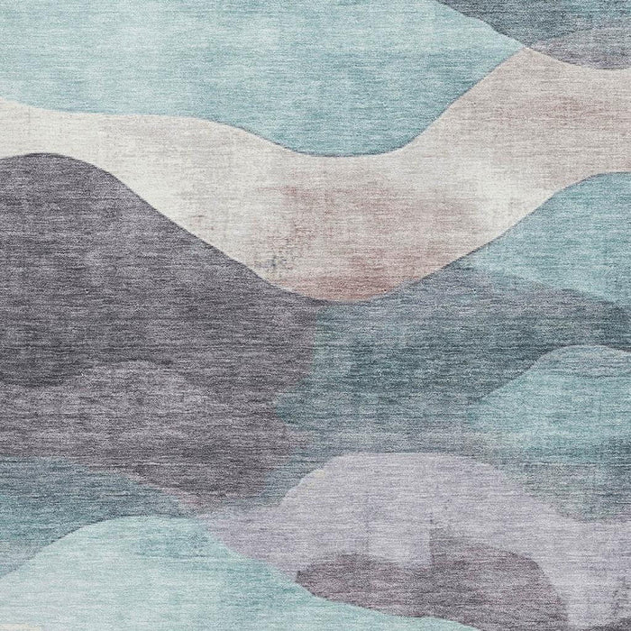 10' X 14' Abstract Washable Area Rug With UV Protection (709642) - Teal / Beige / Ivory
