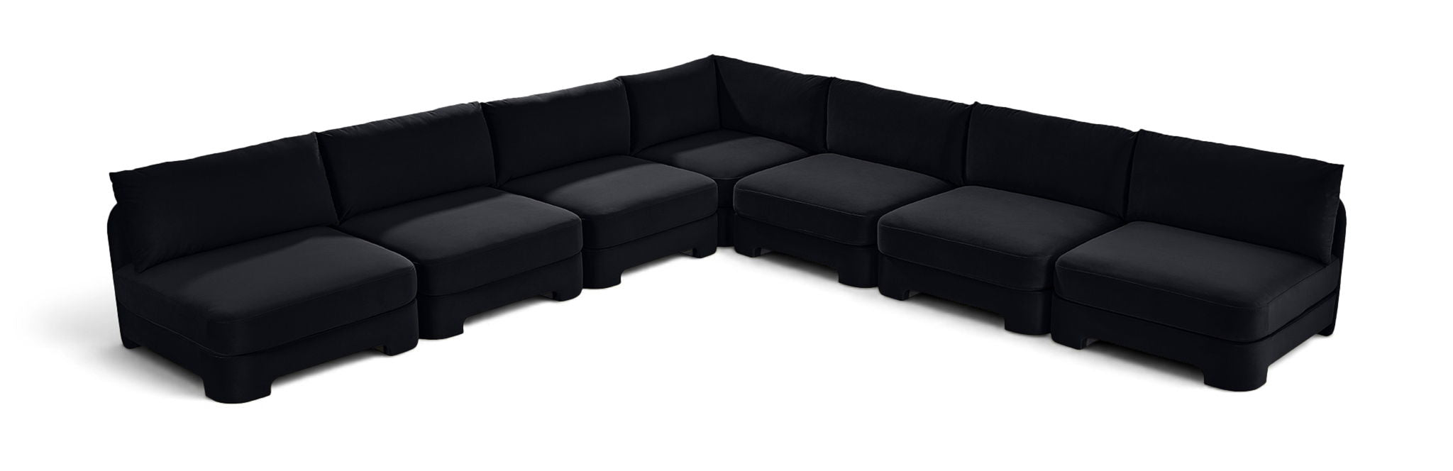 Meridian Furniture Hammond velvet performance fabric 7-piece armless sectional sofa with modern design and plush upholstery.