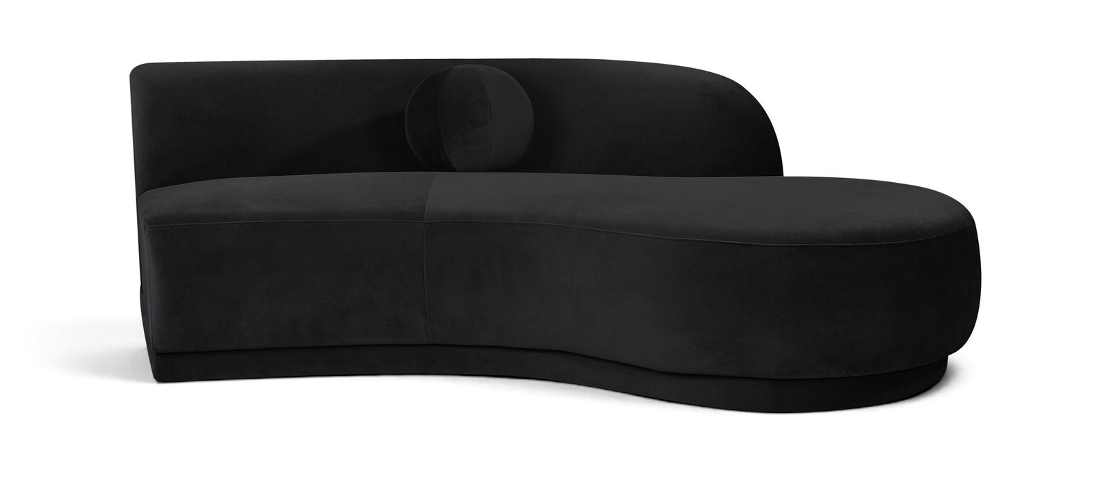 Meridian Furniture Avra 86-inch velvet upholstered sofa with plush cushions and sleek design in a stationary living room setup.