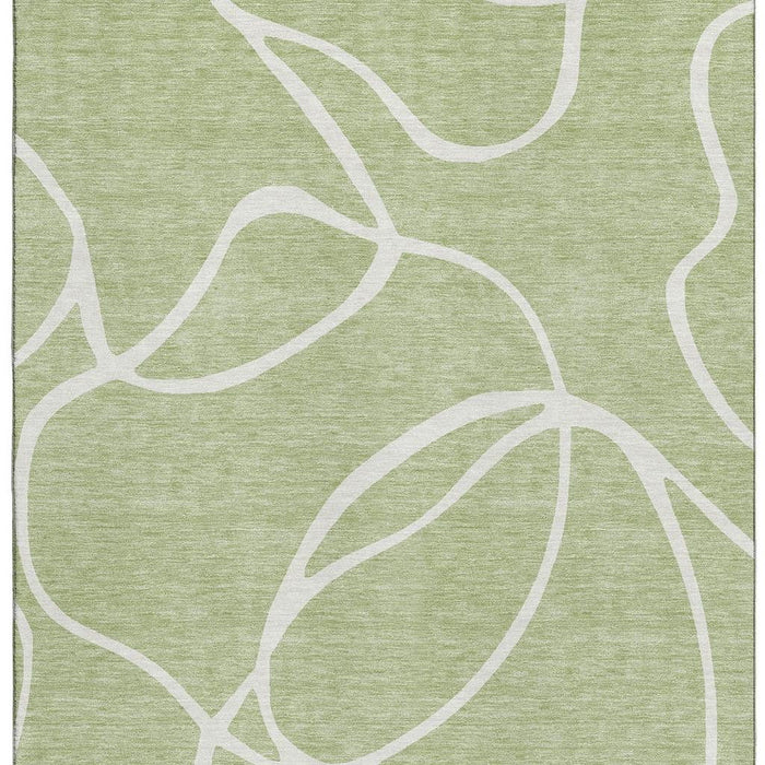 10' X 14' Abstract Washable Area Rug With UV Protection (678616) - Artichoke Green / Ivory
