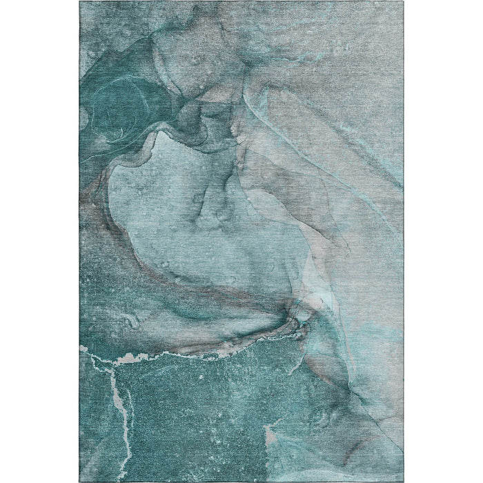 5' X 8' Abstract Washable Area Rug With UV Protection (647430) - Teal / Gray / Ivory