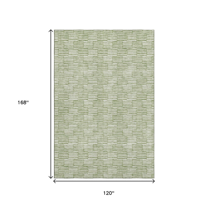 10' X 14' Abstract Geometric Washable Area Rug With UV Protection (672983) - Green / Ivory