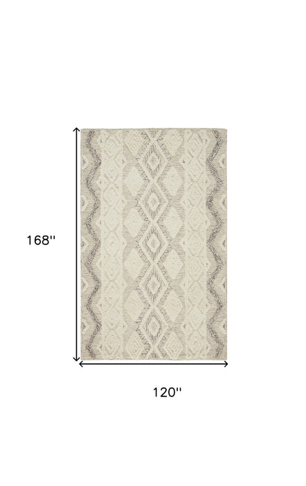 10' x 14' Wool Geometric Tufted Handmade Stain Resistant Area Rug - Ivory Taupe And Gray