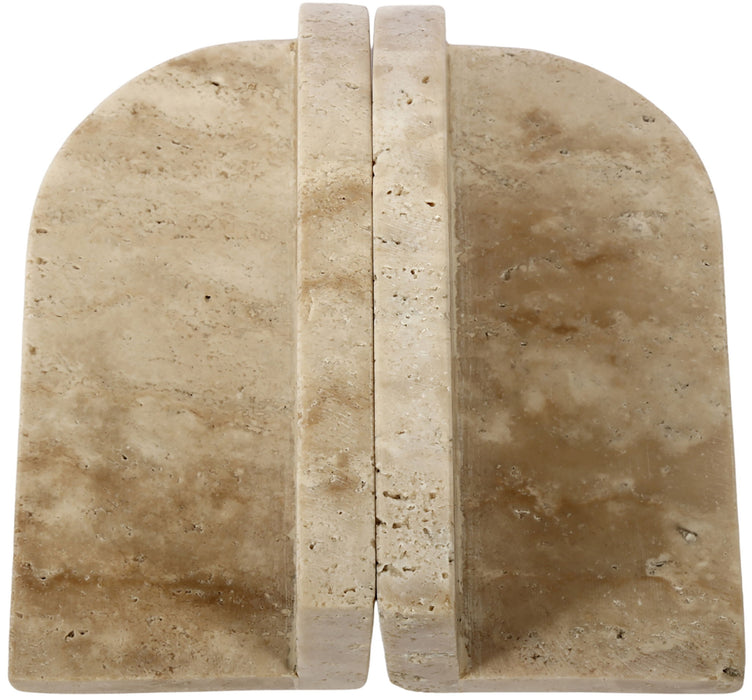 Marble bookend by Meridian Furniture, made of genuine travertine marble, featuring a sleek, modern design for book organization.