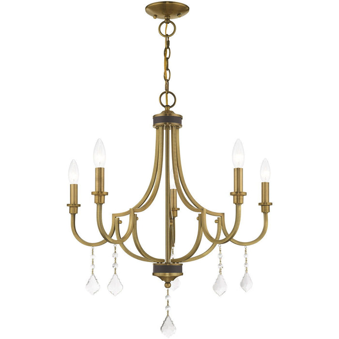 27" Five Light Dimmable Chandelier With Shades - Antiqued Brass