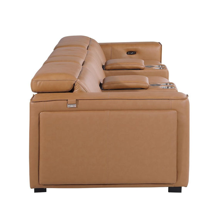 Top Grain Leather Reclining Metal USB Sofa (720396) - Chestnut