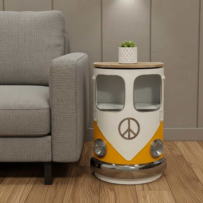 Solid Wood End Table With Two Shelves - White And Wood Brown