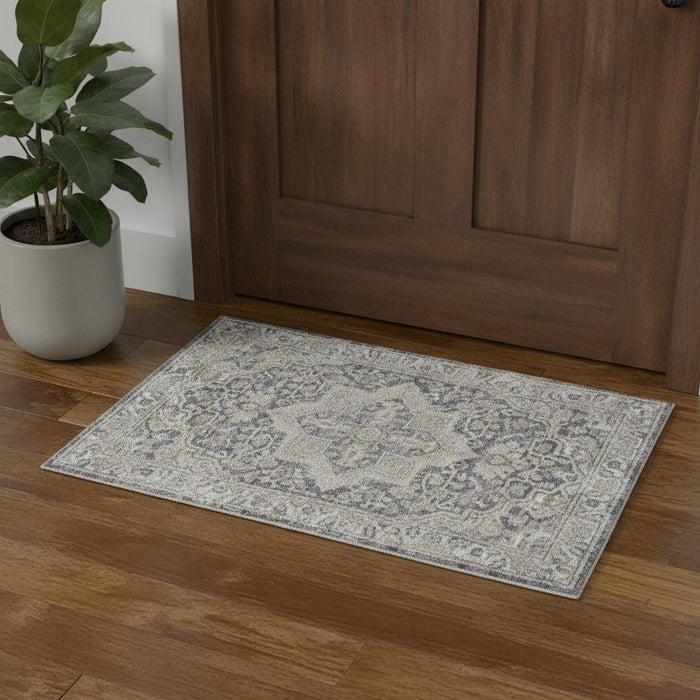 2' X 4' Floral Medallion Washable Area Rug (546915) - Blue / Gray