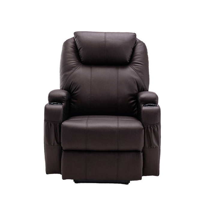Faux Leather Power Heated Massage Lift AssiStand Recliner - Brown