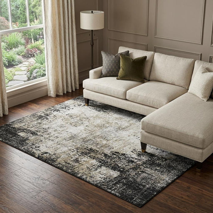 10' X 14' Abstract Washable Area Rug With UV Protection (674832) - Black / Ivory