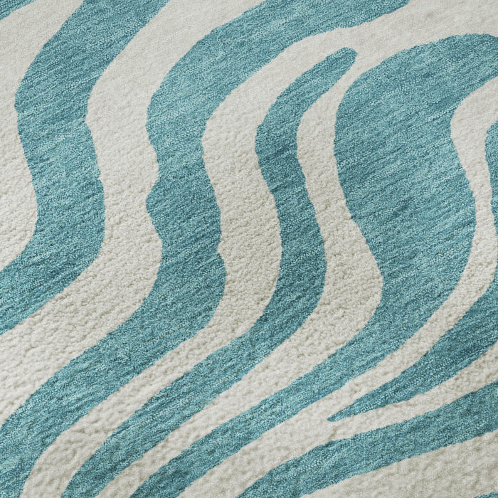 10' X 14' Animal Print Washable Area Rug With UV Protection (681815) - Teal / Ivory