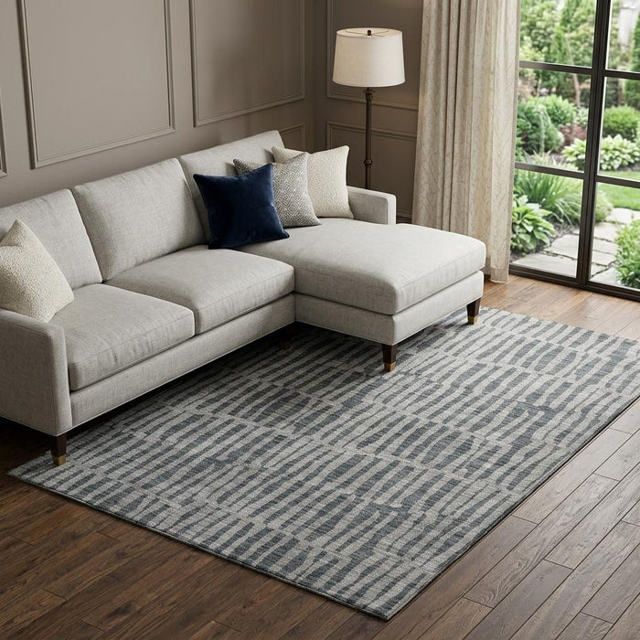 10' X 14' Striped Washable Area Rug With UV Protection (655692) - Charcoal / Gray