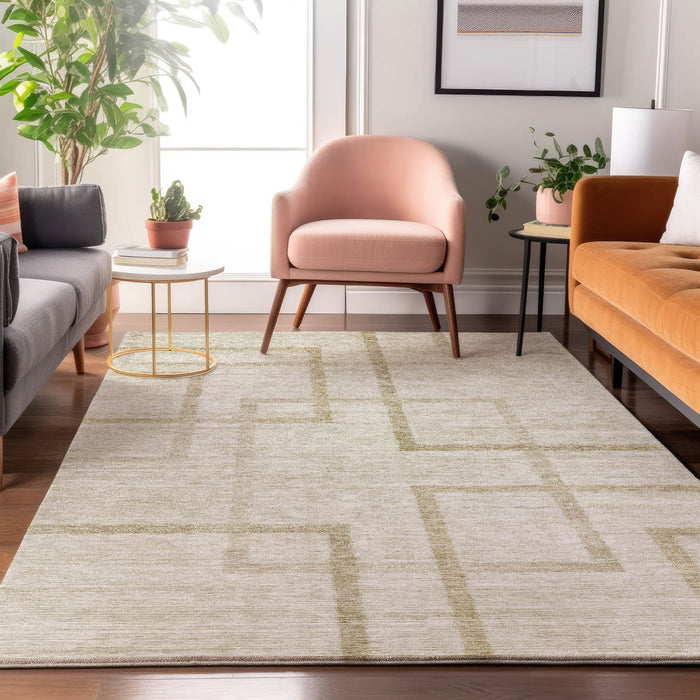 10' X 14' Geometric Washable Area Rug With UV Protection - Beige And Taupe