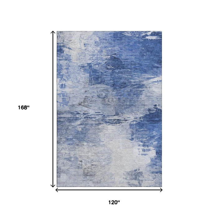 10' X 14' Abstract Washable Area Rug With UV Protection (650722) - Blue / Ivory