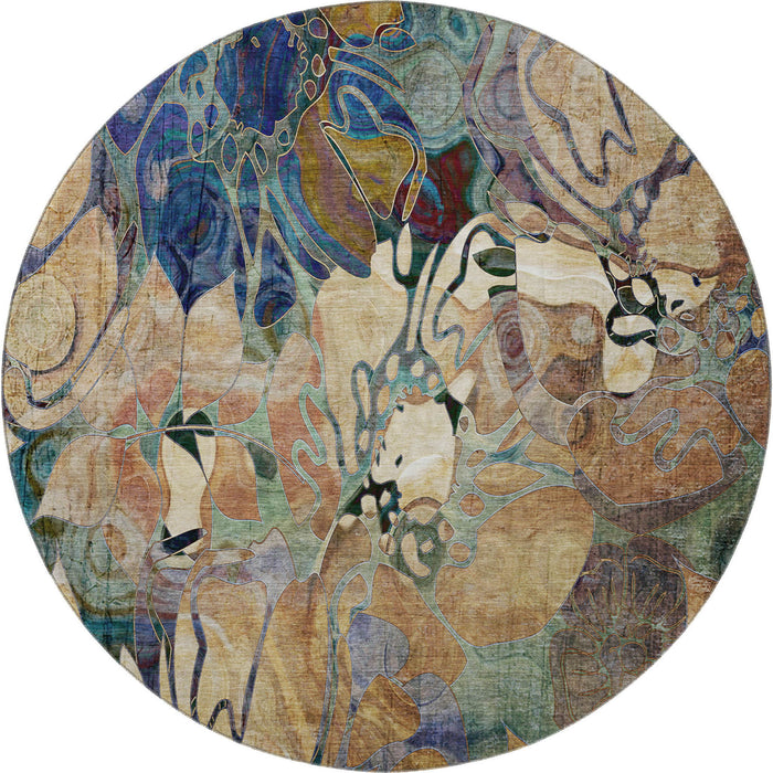 8' Abstract Distressed Washable Round Rug With UV Protection (648961) - Beige / Blue / Purple