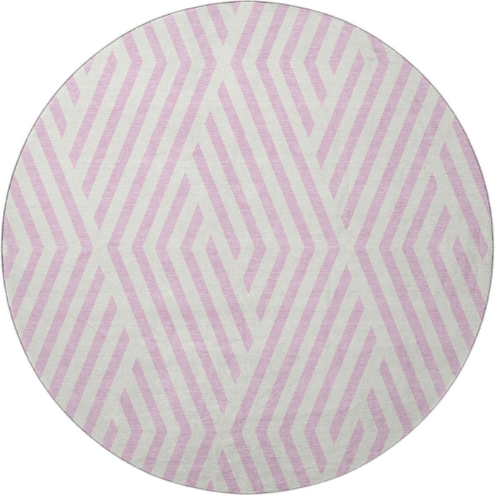 8' Geometric Washable Round Rug With UV Protection (648583) - Pink / Ivory